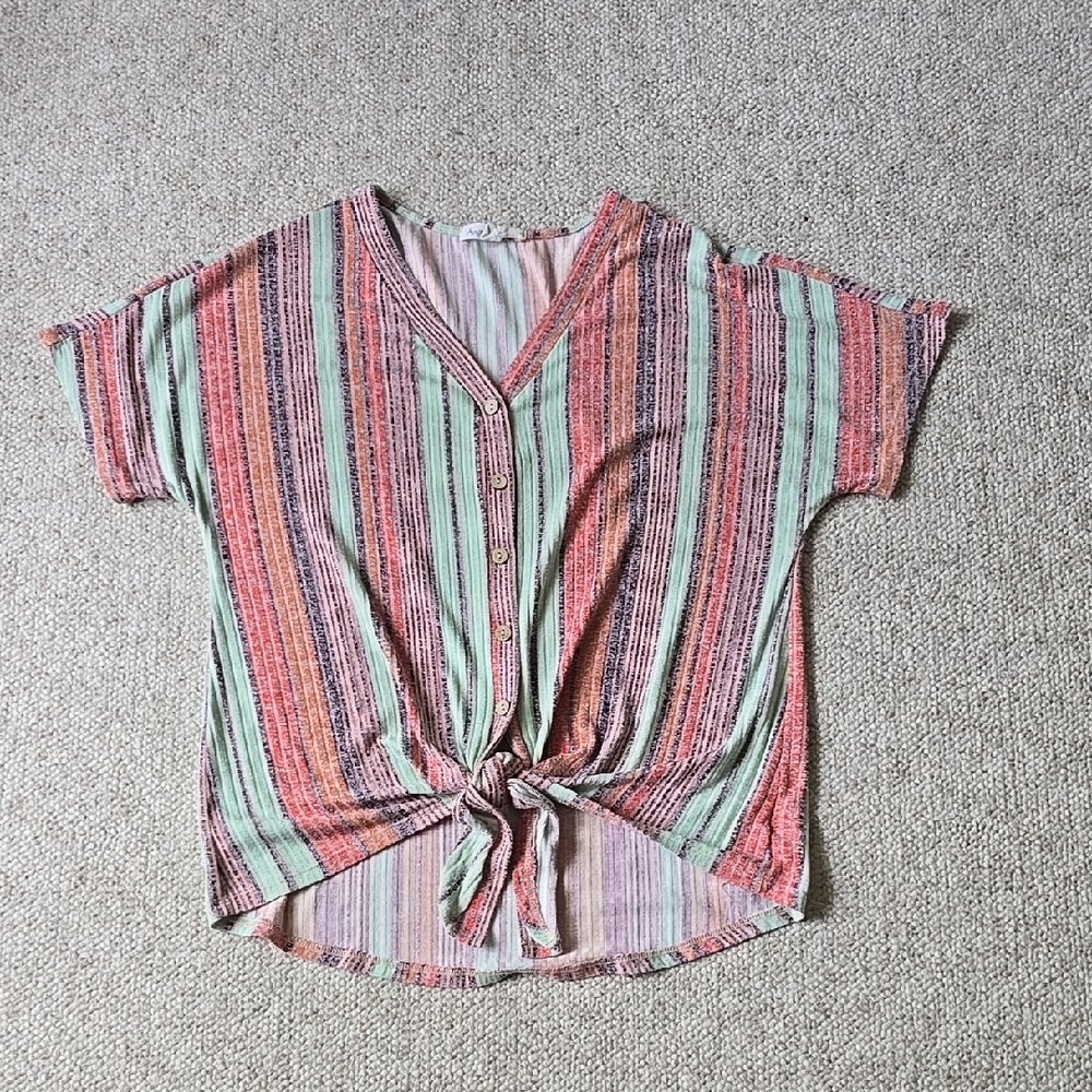 Striped Multicolor Tie-Front Top